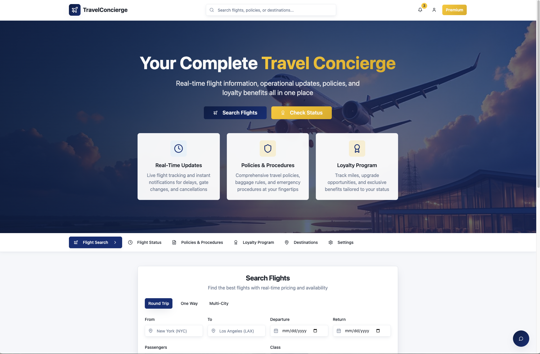TravelNXT dashboard interface showing AI-powered airline operations management with real-time data visualization and control panels
